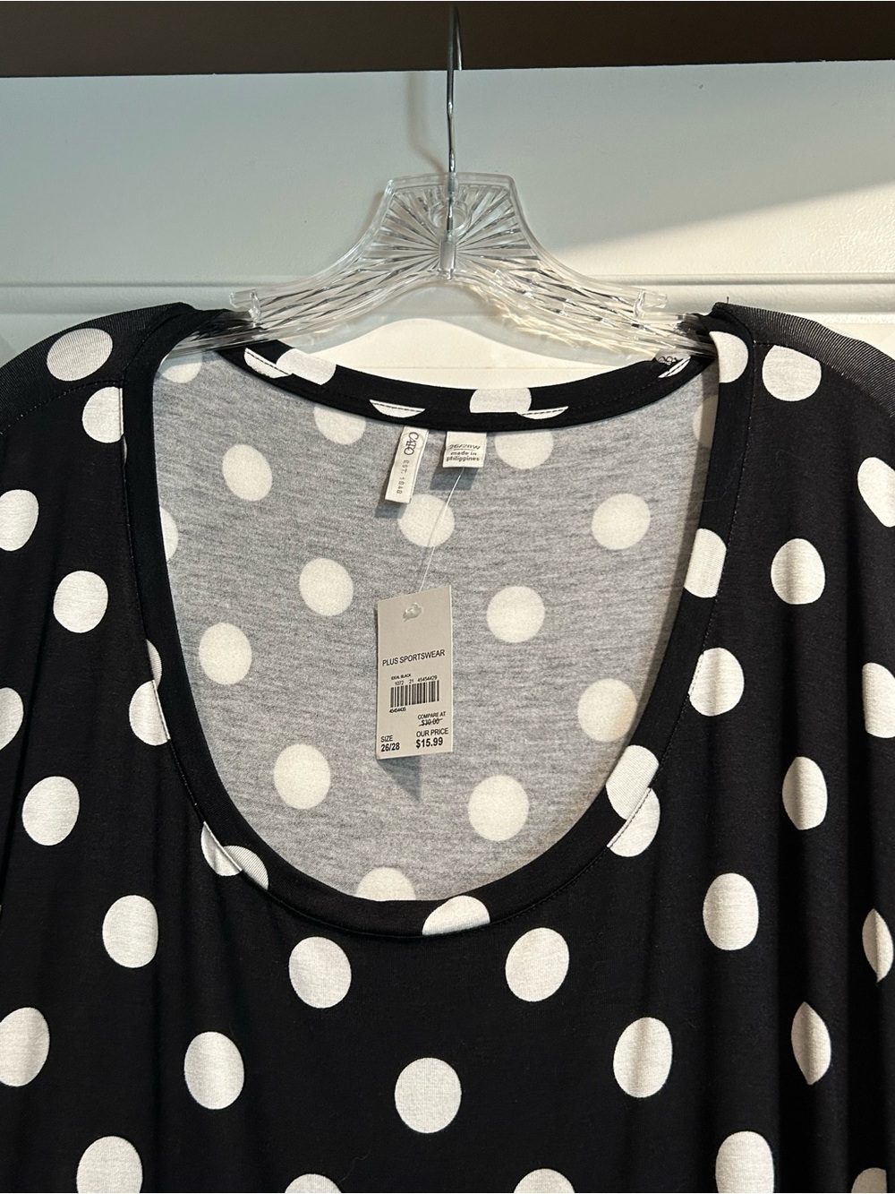Cato Black Polka Dot Scoop Neck Tee with White Dots - Picture 9 of 9
